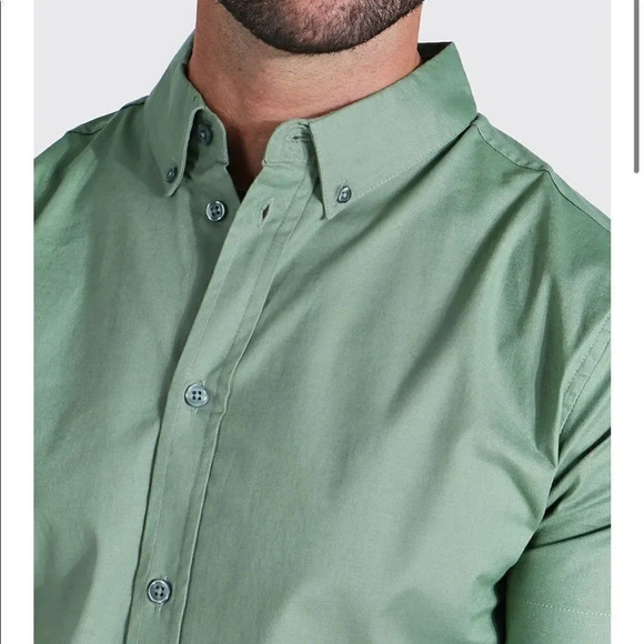 Short Sleeve Plain Oxford Muscle Shirt - Picture 2 of 10